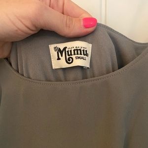 Show Me Your Mumu Small Caitlin Ruffle Maxi bridesmaids dress in charcoal.